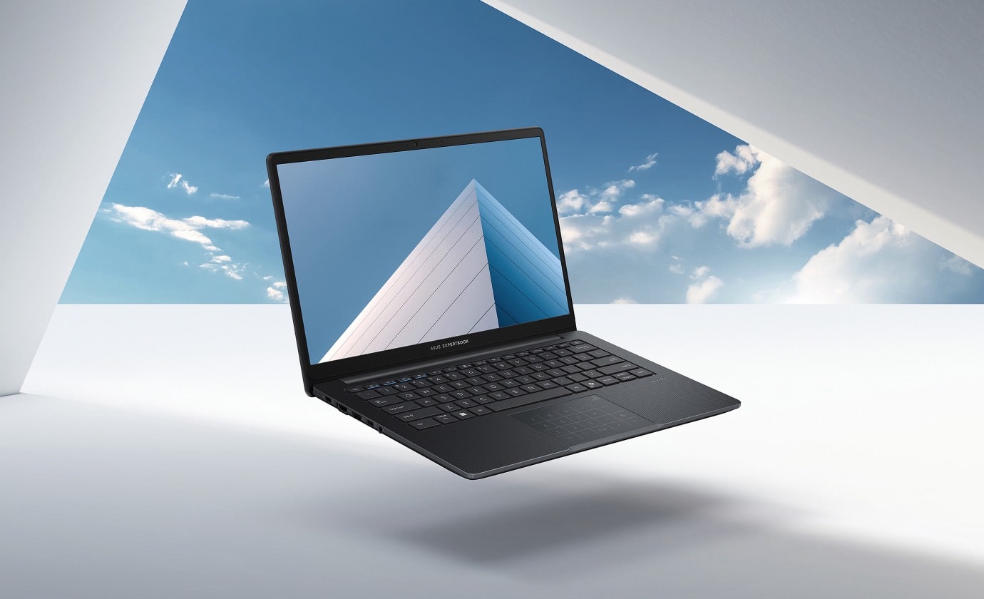 ASUS ExpertBook B1, notebook corporativo aberto, ângulo 3/4 frontal