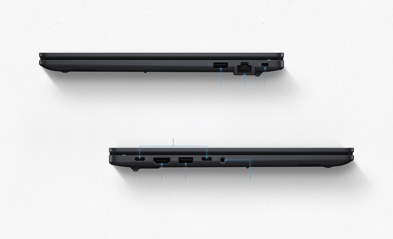 Portas do ExpertBook B1: USB-C, HDMI, RJ45